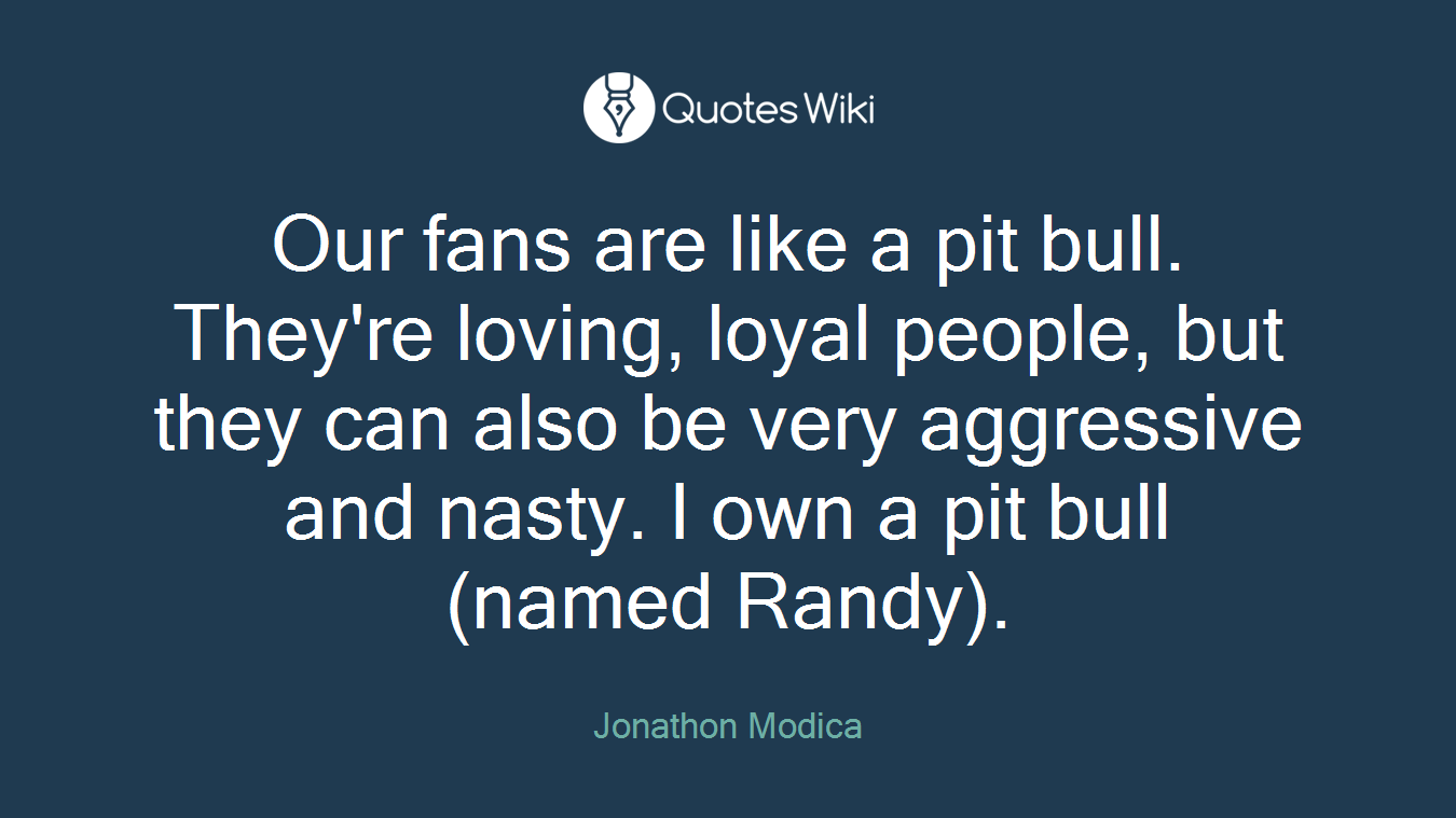 Our fans are like a pit bull. They're loving, loyal people, but they can also be very aggressive and nasty. I own a pit bull (named Randy).