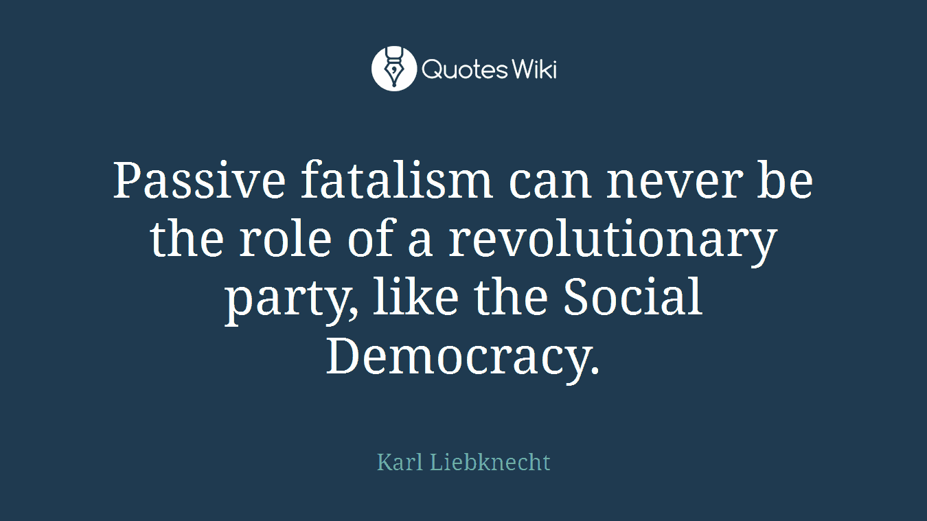 Passive fatalism can never be the role of a revolutionary party, like the Social Democracy.