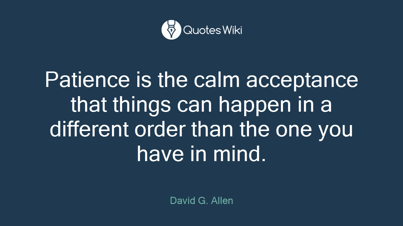 Patience is the calm acceptance that things can happen in a different order than the one you have in mind.