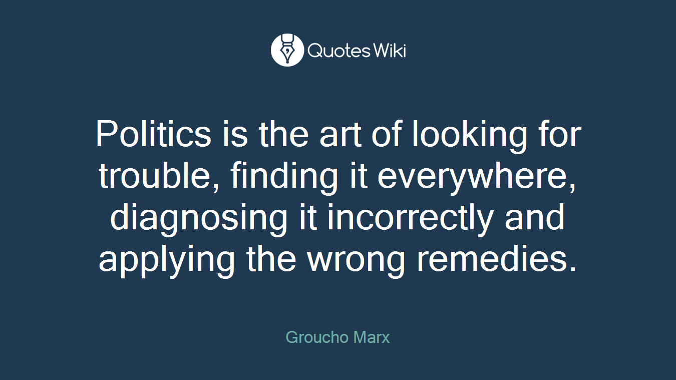 Politics is the art of looking for trouble, finding it everywhere, diagnosing it incorrectly and applying the wrong remedies.