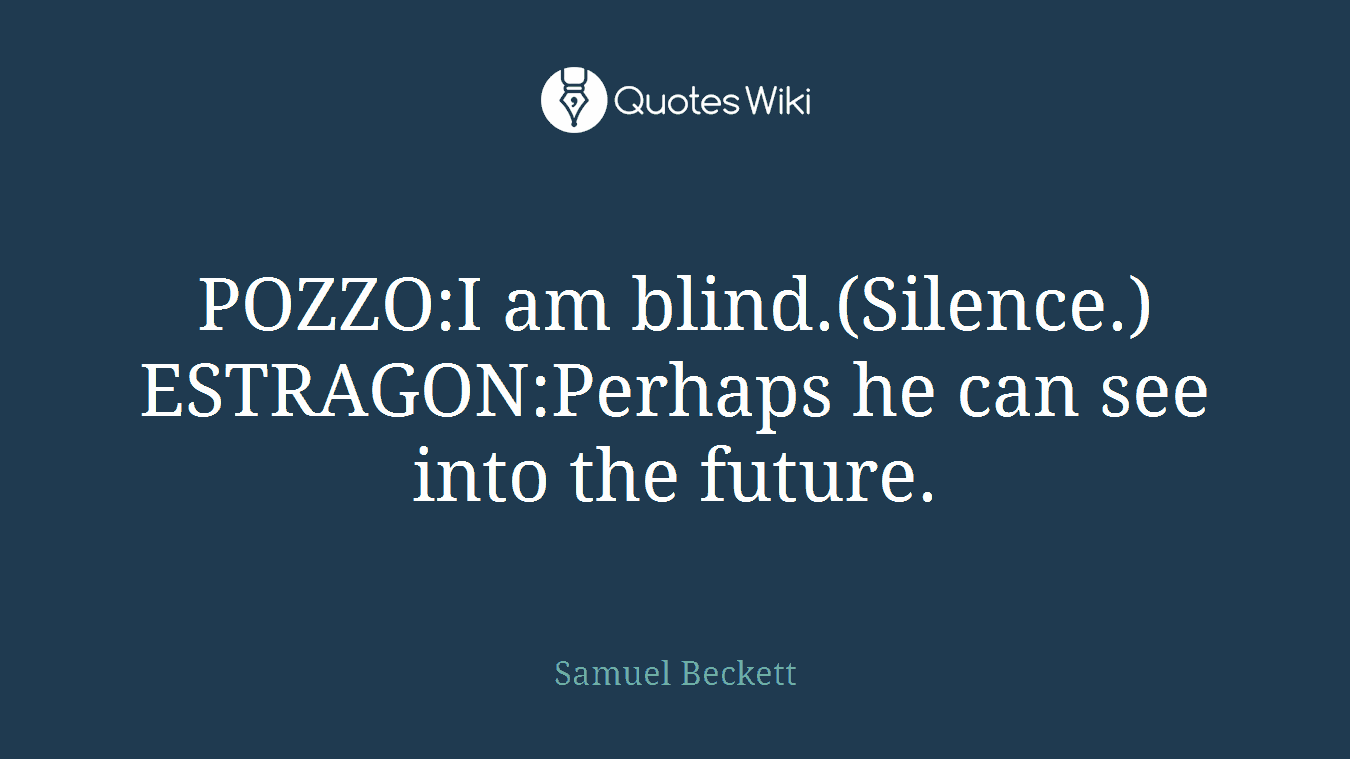 POZZO:I am blind.(Silence.)ESTRAGON:Perhaps he can see into the future.