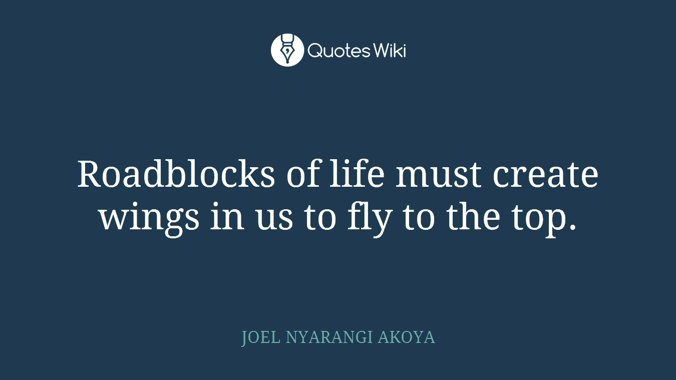 Roadblocks of life must create wings in us to fly to the top.