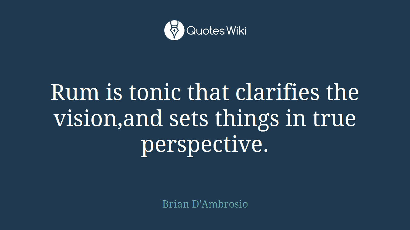 Rum is tonic that clarifies the vision,and sets things in true perspective.