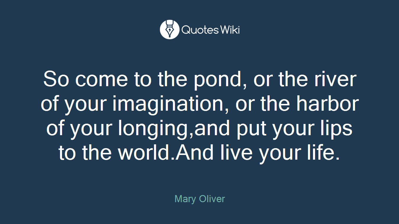 So come to the pond, or the river of your imagination, or the harbor of your longing,and put your lips to the world.And live your life.
