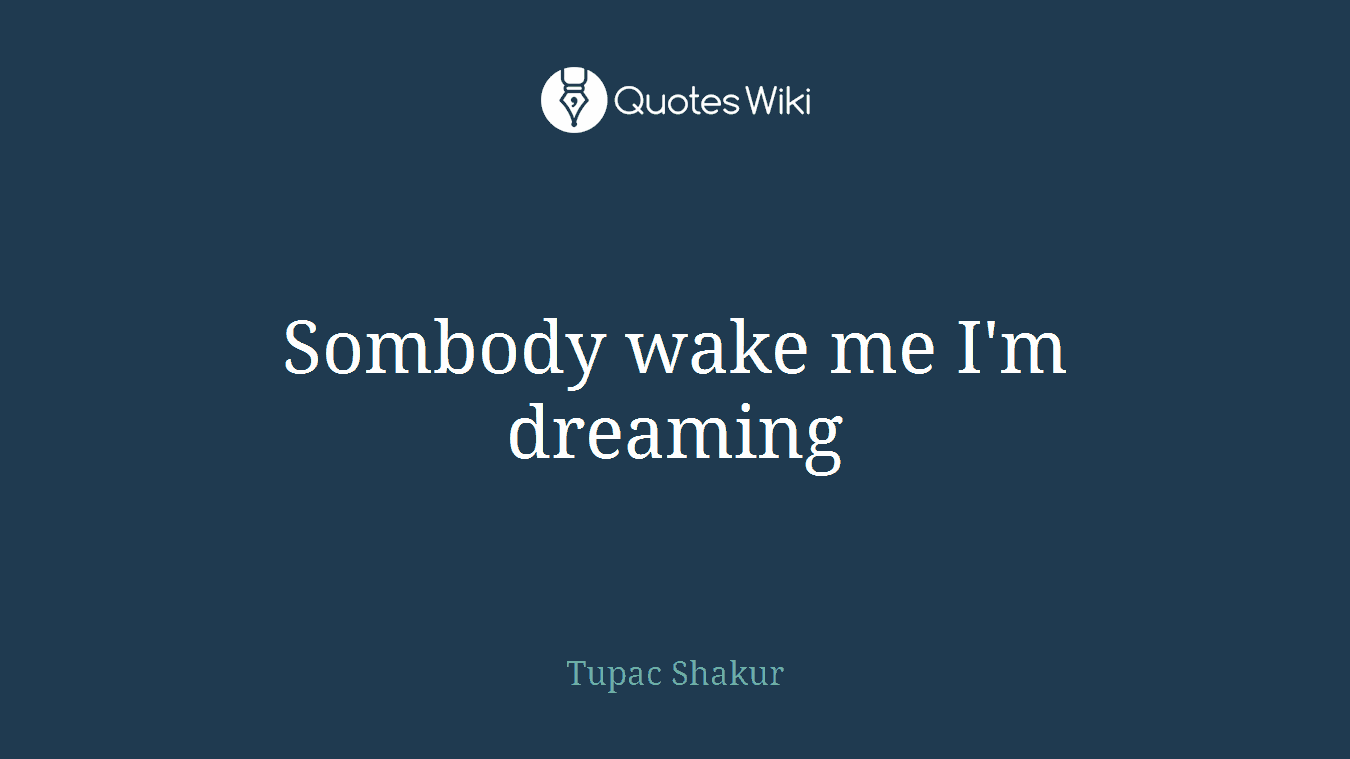 Sombody wake me I'm dreaming