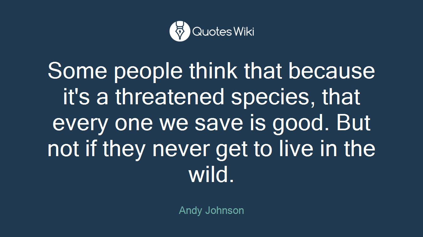 Some people think that because it's a threatened species, that every one we save is good. But not if they never get to live in the wild.