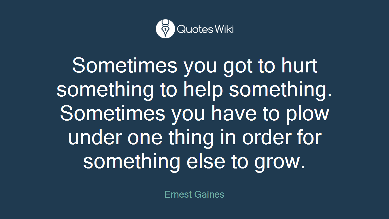 Sometimes you got to hurt something to help something. Sometimes you have to plow under one thing in order for something else to grow.