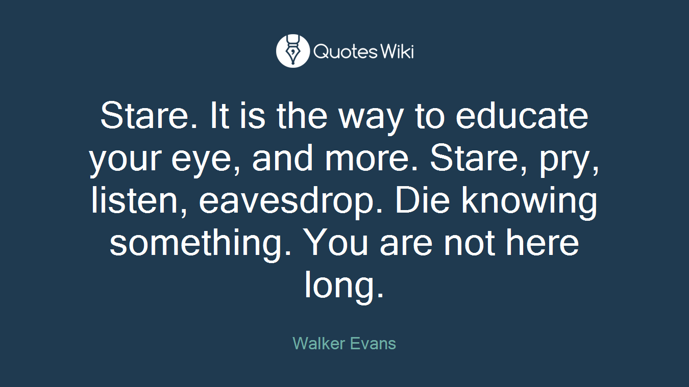 Stare. It is the way to educate your eye, and more. Stare, pry, listen, eavesdrop. Die knowing something. You are not here long.
