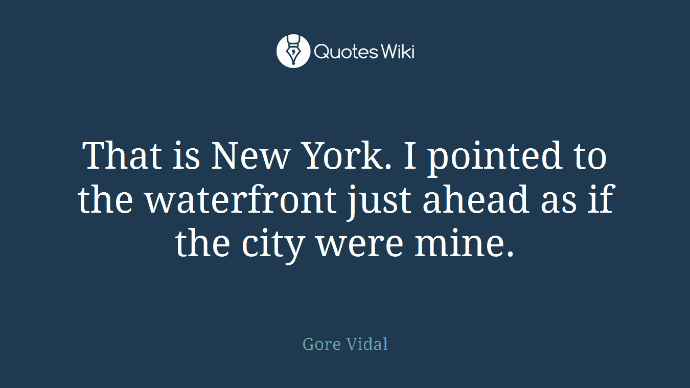 That is New York. I pointed to the waterfront just ahead as if the city were mine.