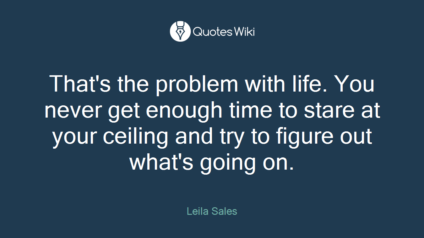 That's the problem with life. You never get enough time to stare at your ceiling and try to figure out what's going on.