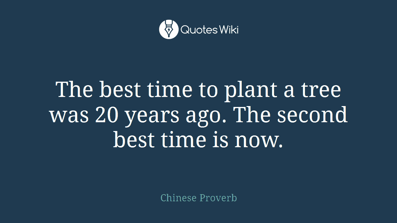 The best time to plant a tree was 20 years ago. The second best time is now.
