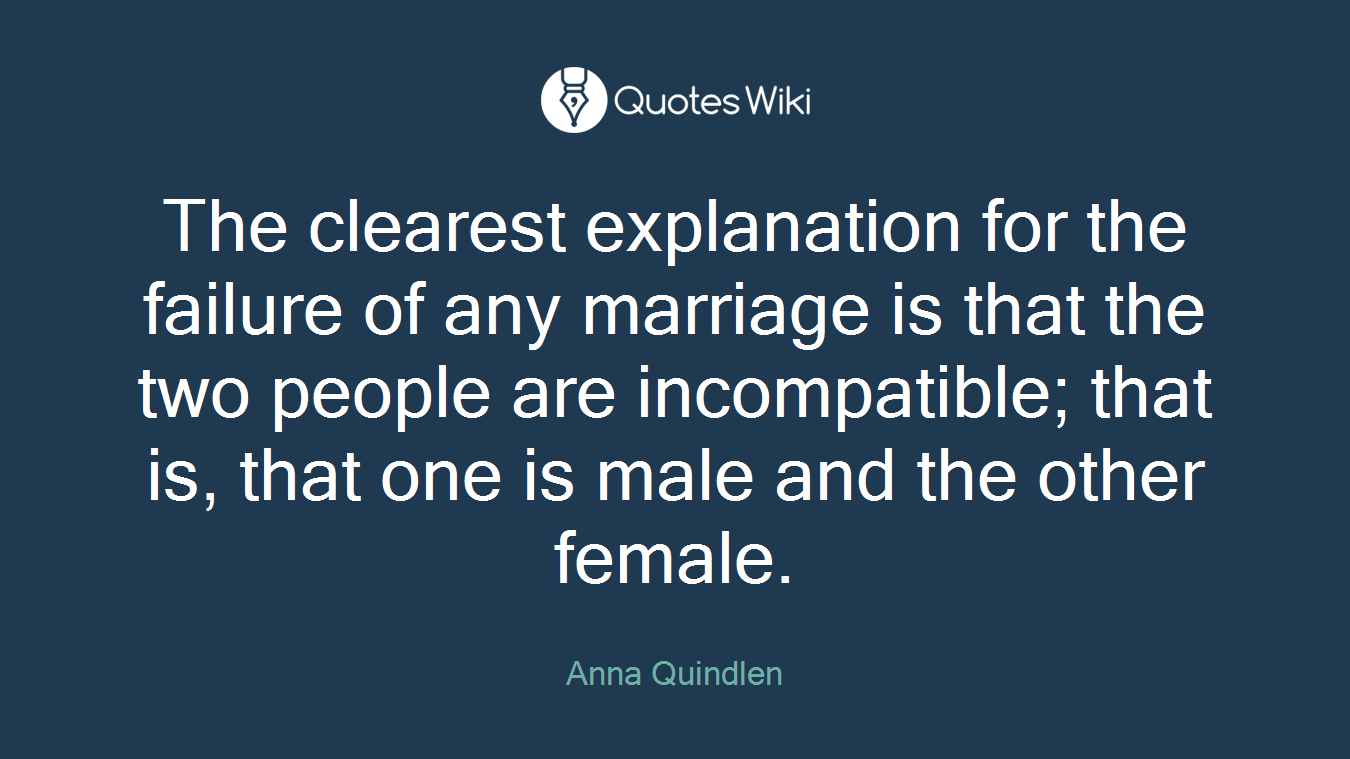 The clearest explanation for the failure of any marriage is that the two people are incompatible; that is, that one is male and the other female.