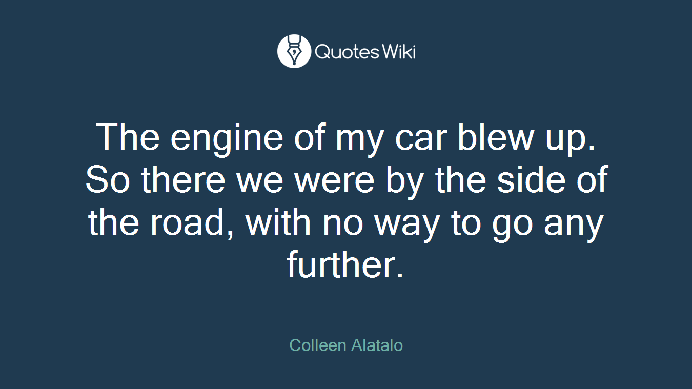 The engine of my car blew up. So there we were by the side of the road, with no way to go any further.