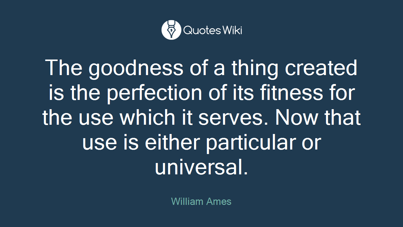 The goodness of a thing created is the perfection of its fitness for the use which it serves. Now that use is either particular or universal.