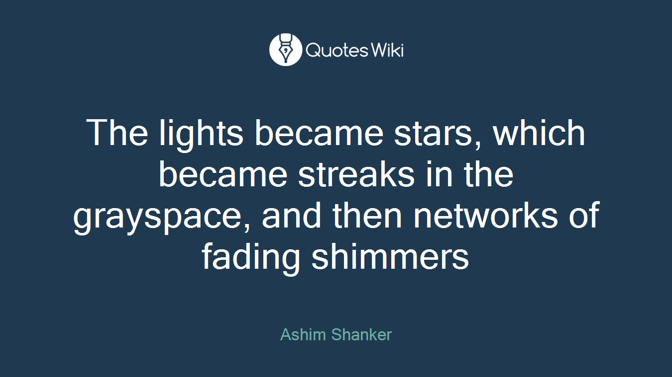 The lights became stars, which became streaks in the grayspace, and then networks of fading shimmers
