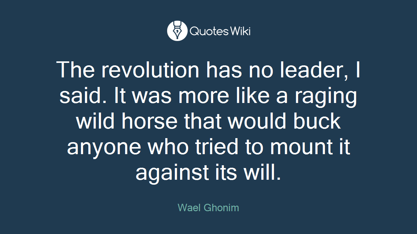 The revolution has no leader, I said. It was more like a raging wild horse that would buck anyone who tried to mount it against its will.