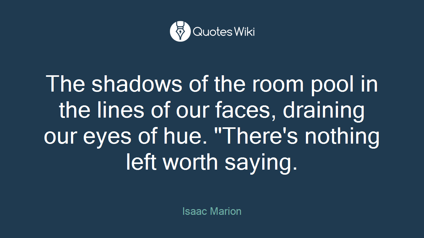 The shadows of the room pool in the lines of our faces, draining our eyes of hue. "There's nothing left worth saying.