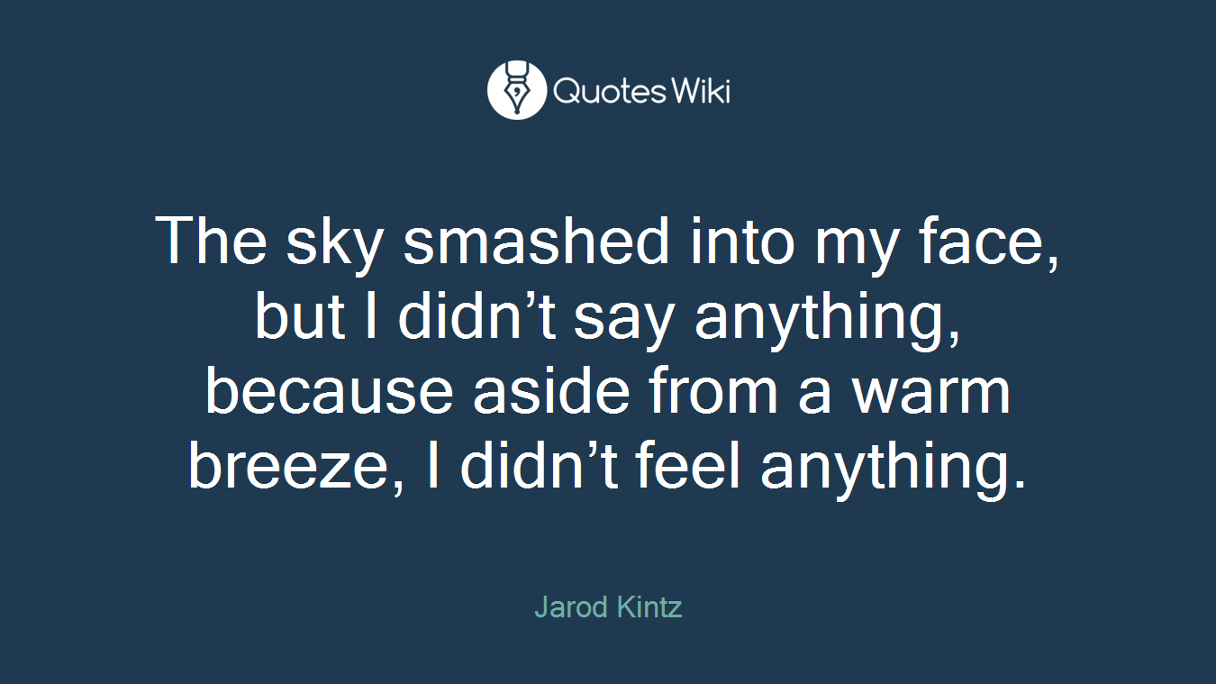 The sky smashed into my face, but I didn’t say anything, because aside from a warm breeze, I didn’t feel anything.