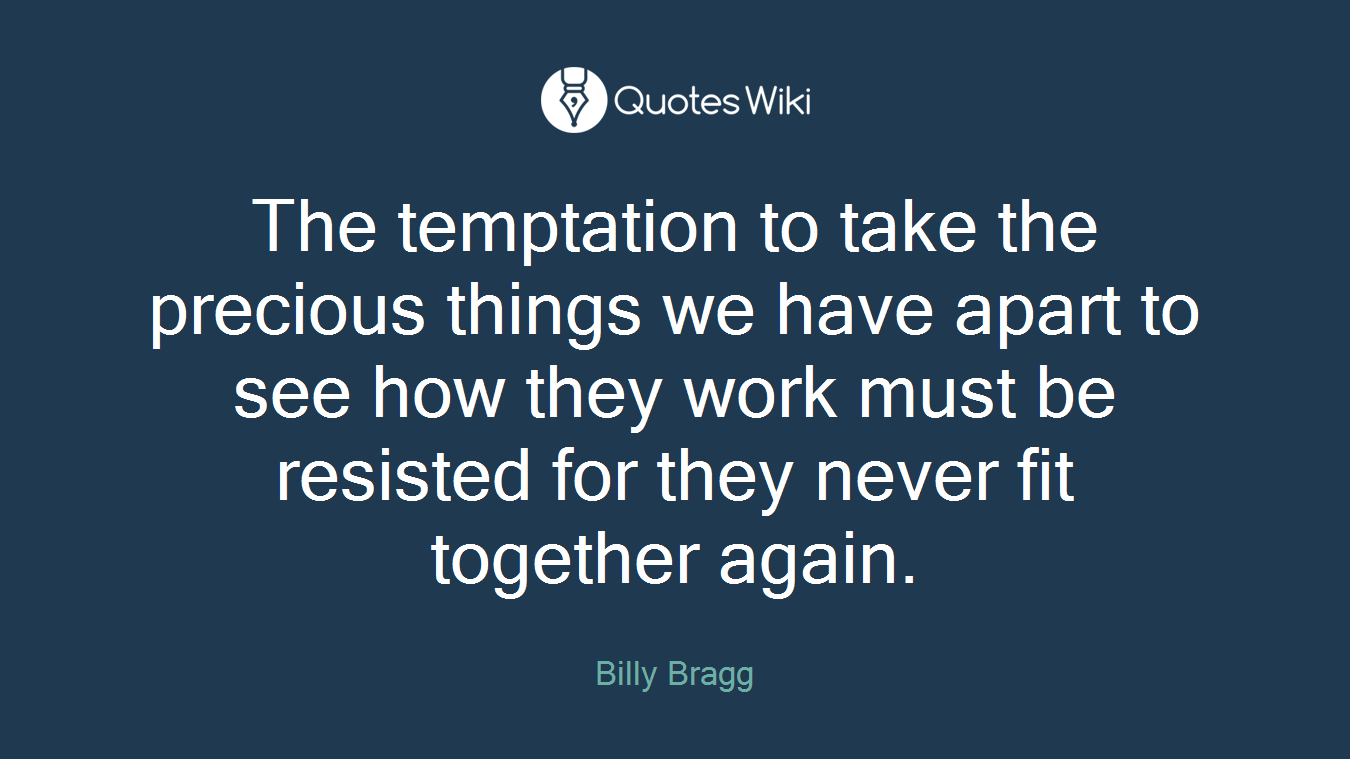 The temptation to take the precious things we have apart to see how they work must be resisted for they never fit together again.