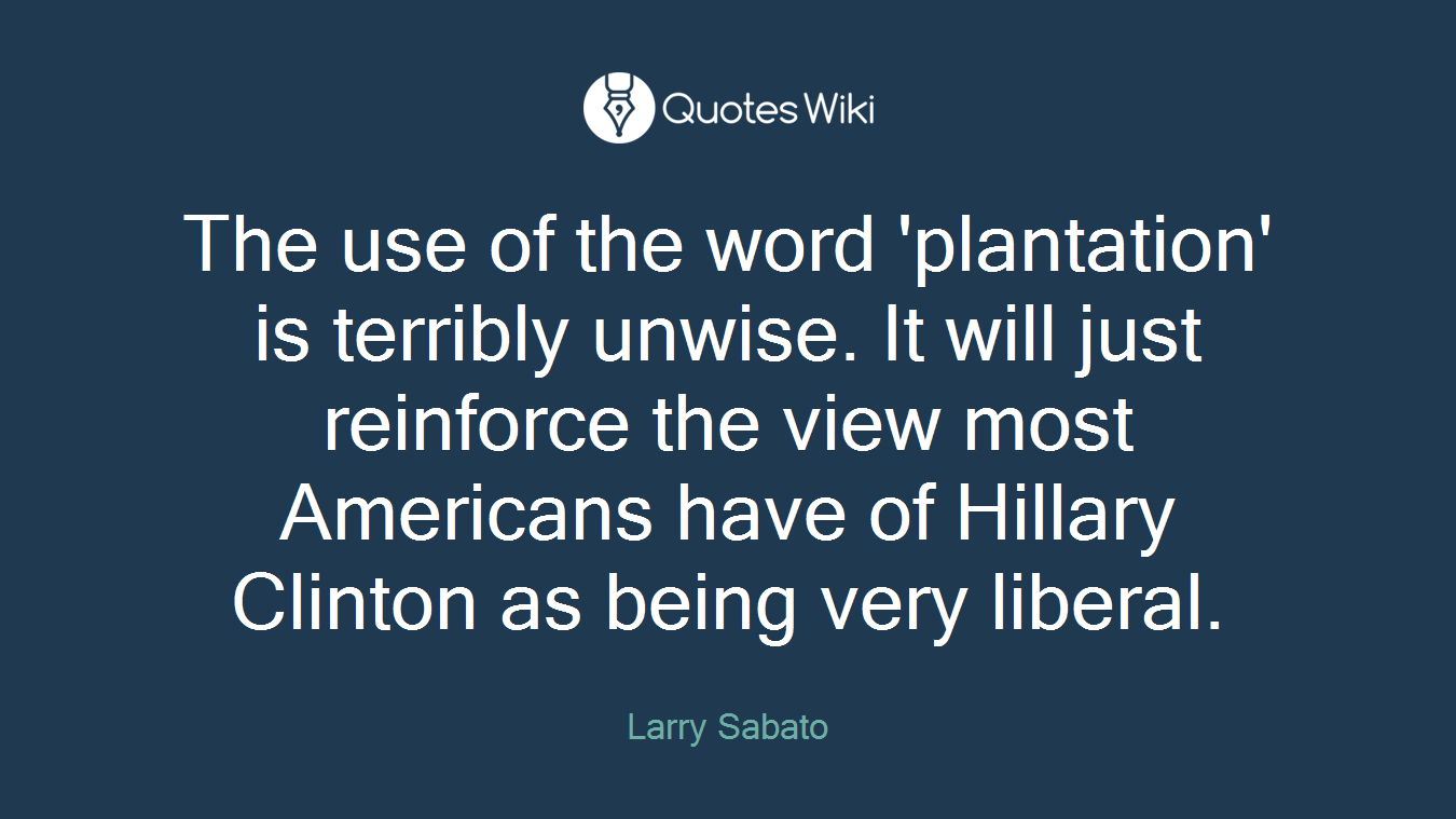The use of the word 'plantation' is terribly unwise. It will just reinforce the view most Americans have of Hillary Clinton as being very liberal.