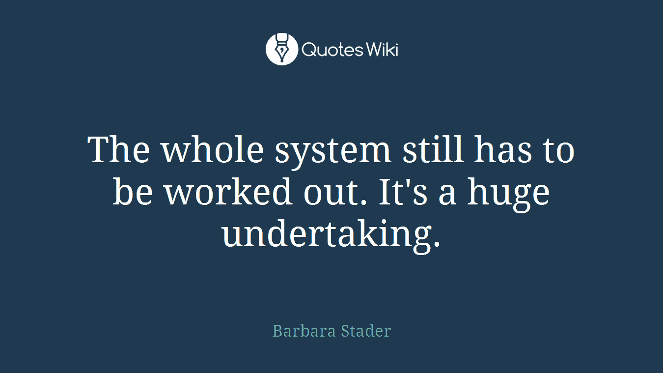 The whole system still has to be worked out. It's a huge undertaking.
