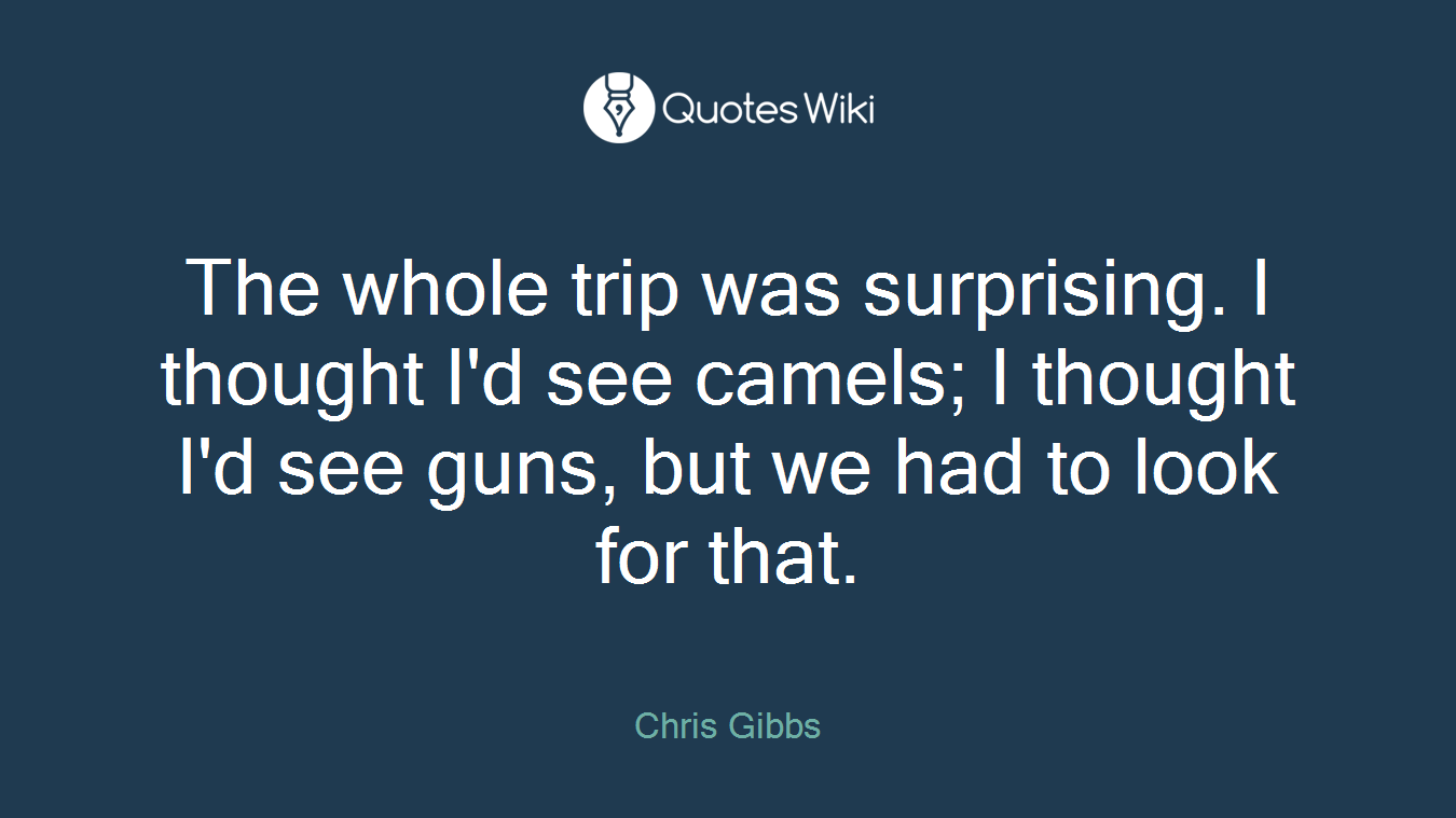 The whole trip was surprising. I thought I'd see camels; I thought I'd see guns, but we had to look for that.