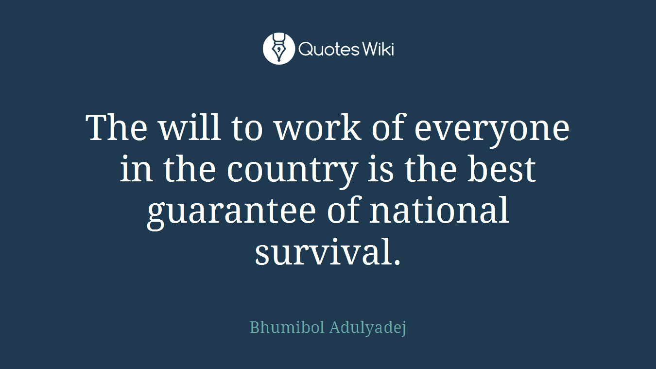 The will to work of everyone in the country is the best guarantee of national survival.