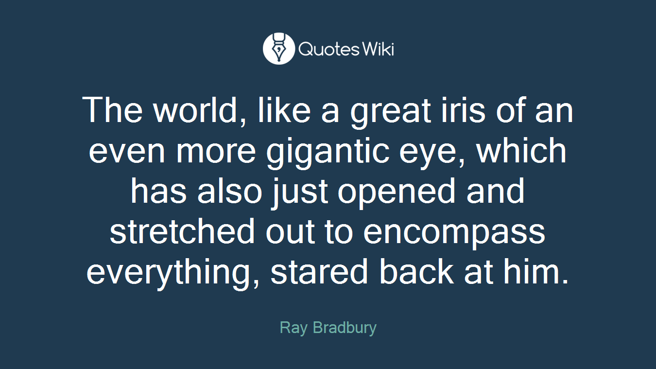 The world, like a great iris of an even more gigantic eye, which has also just opened and stretched out to encompass everything, stared back at him.