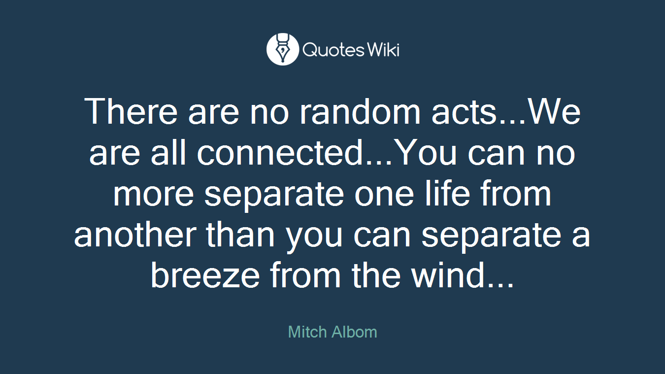 There are no random acts...We are all connected...You can no more separate one life from another than you can separate a breeze from the wind...