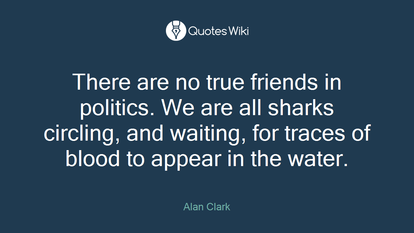 There are no true friends in politics. We are all sharks circling, and waiting, for traces of blood to appear in the water.