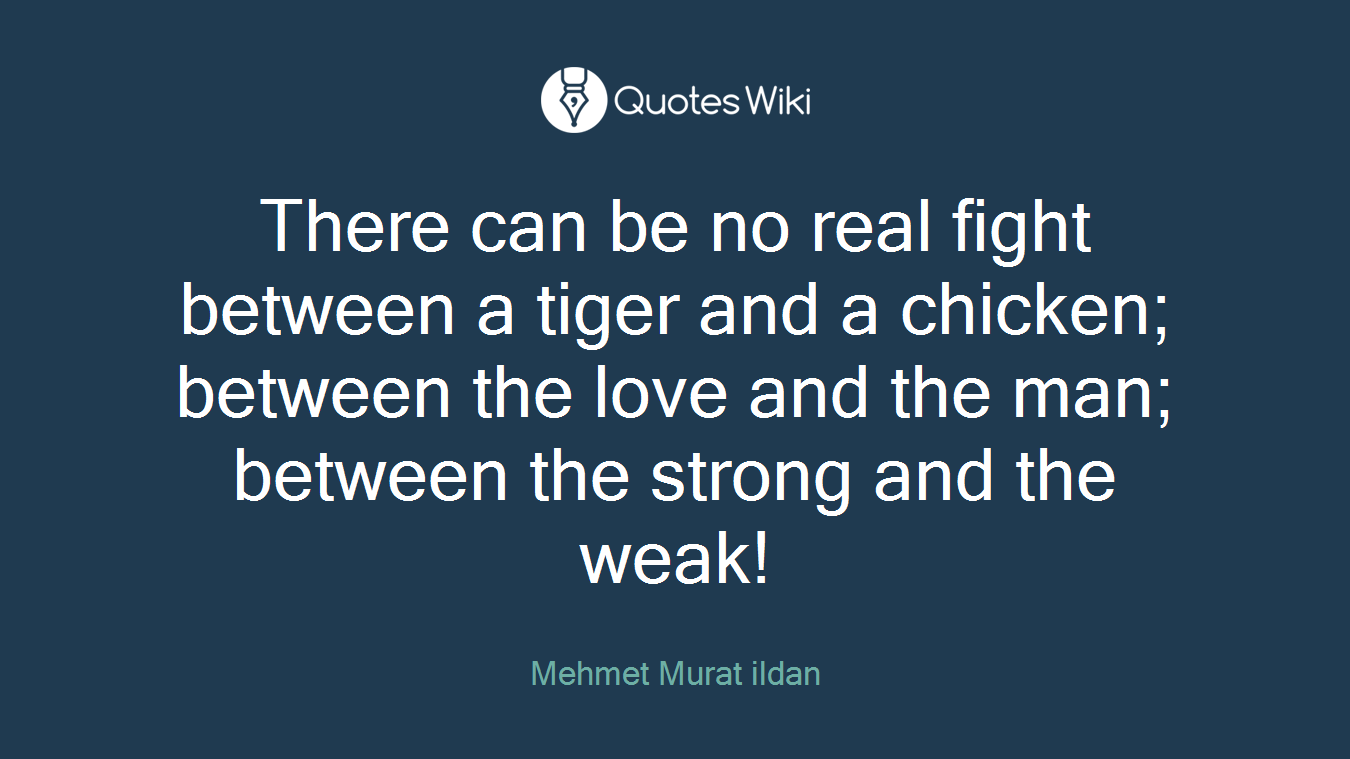 There can be no real fight between a tiger and a chicken; between the love and the man; between the strong and the weak!