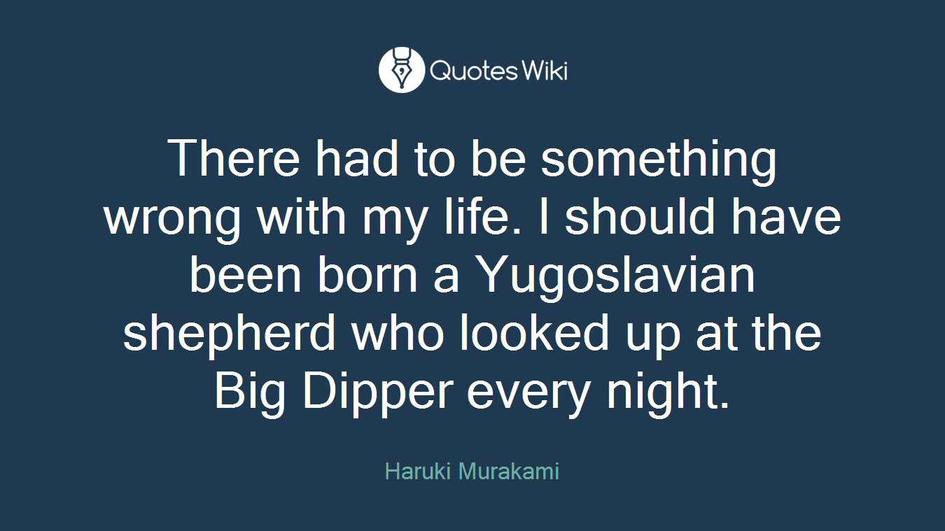 There had to be something wrong with my life. I should have been born a Yugoslavian shepherd who looked up at the Big Dipper every night.