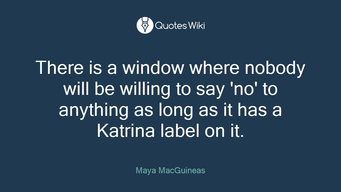 There is a window where nobody will be willing to say 'no' to anything as long as it has a Katrina label on it.
