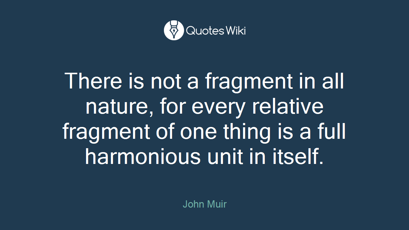 There is not a fragment in all nature, for every relative fragment of one thing is a full harmonious unit in itself.