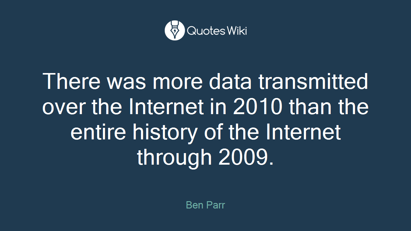 There was more data transmitted over the Internet in 2010 than the entire history of the Internet through 2009.
