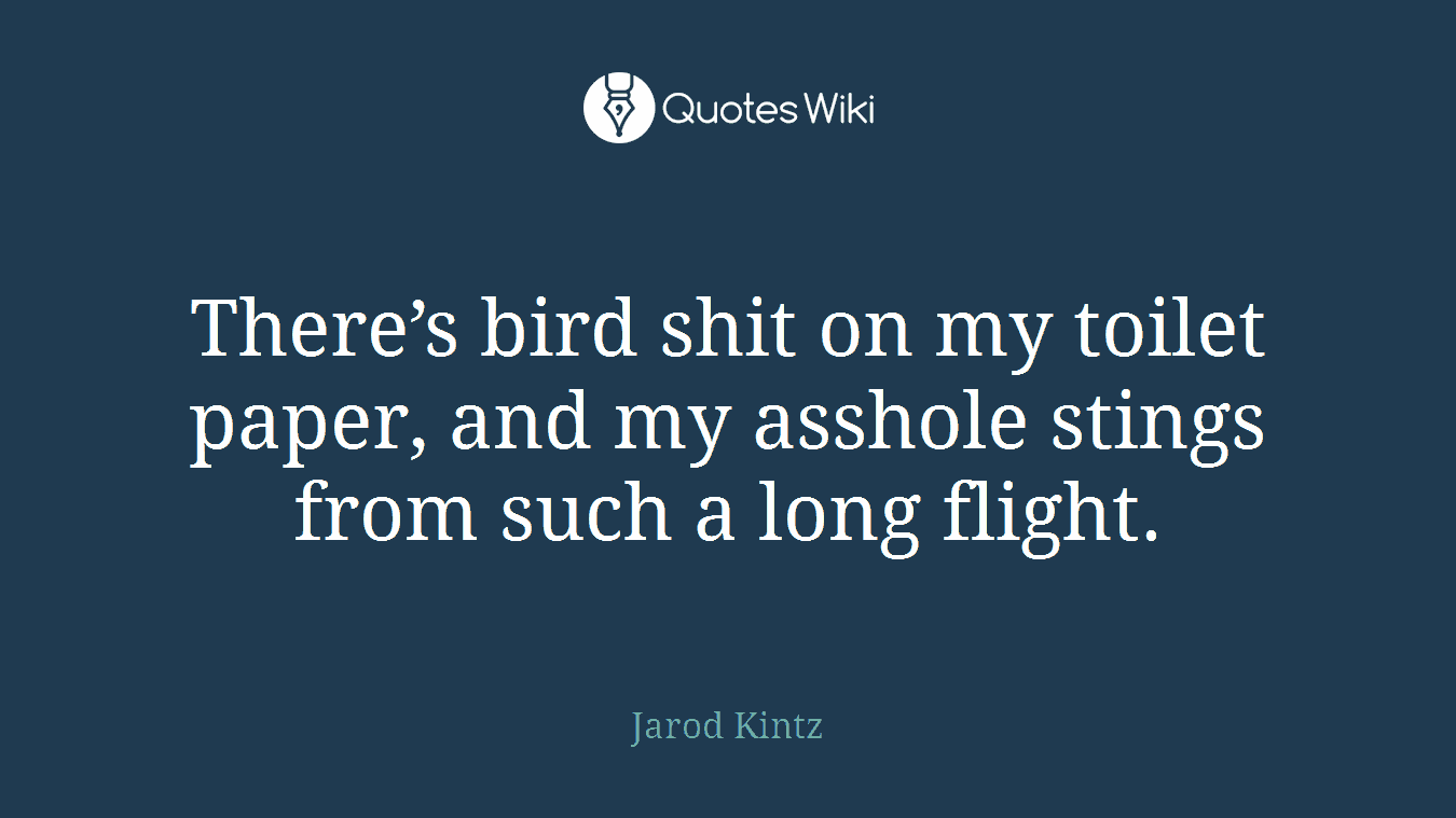 There’s bird shit on my toilet paper, and my asshole stings from such a long flight.