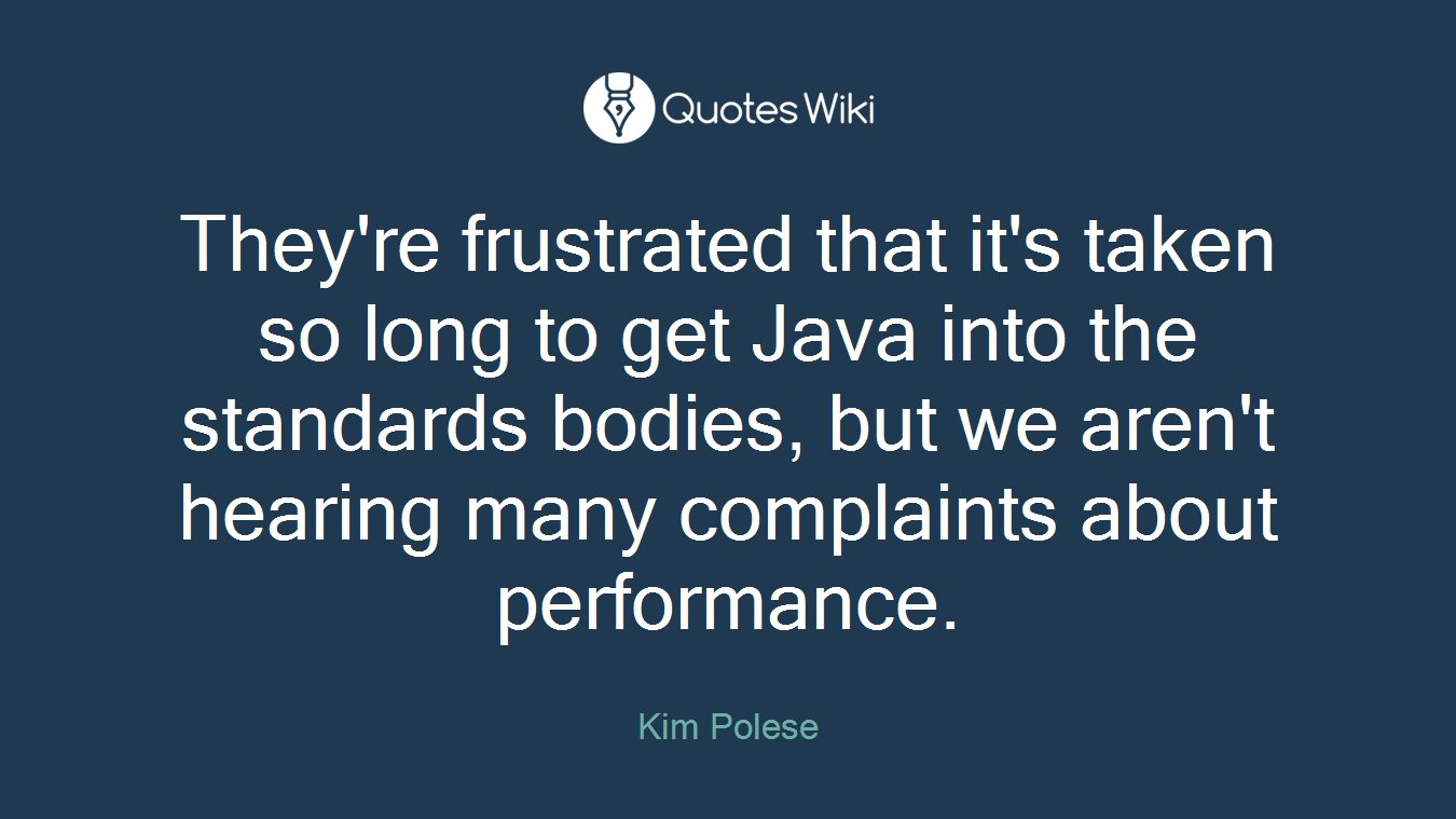 They're frustrated that it's taken so long to get Java into the standards bodies, but we aren't hearing many complaints about performance.