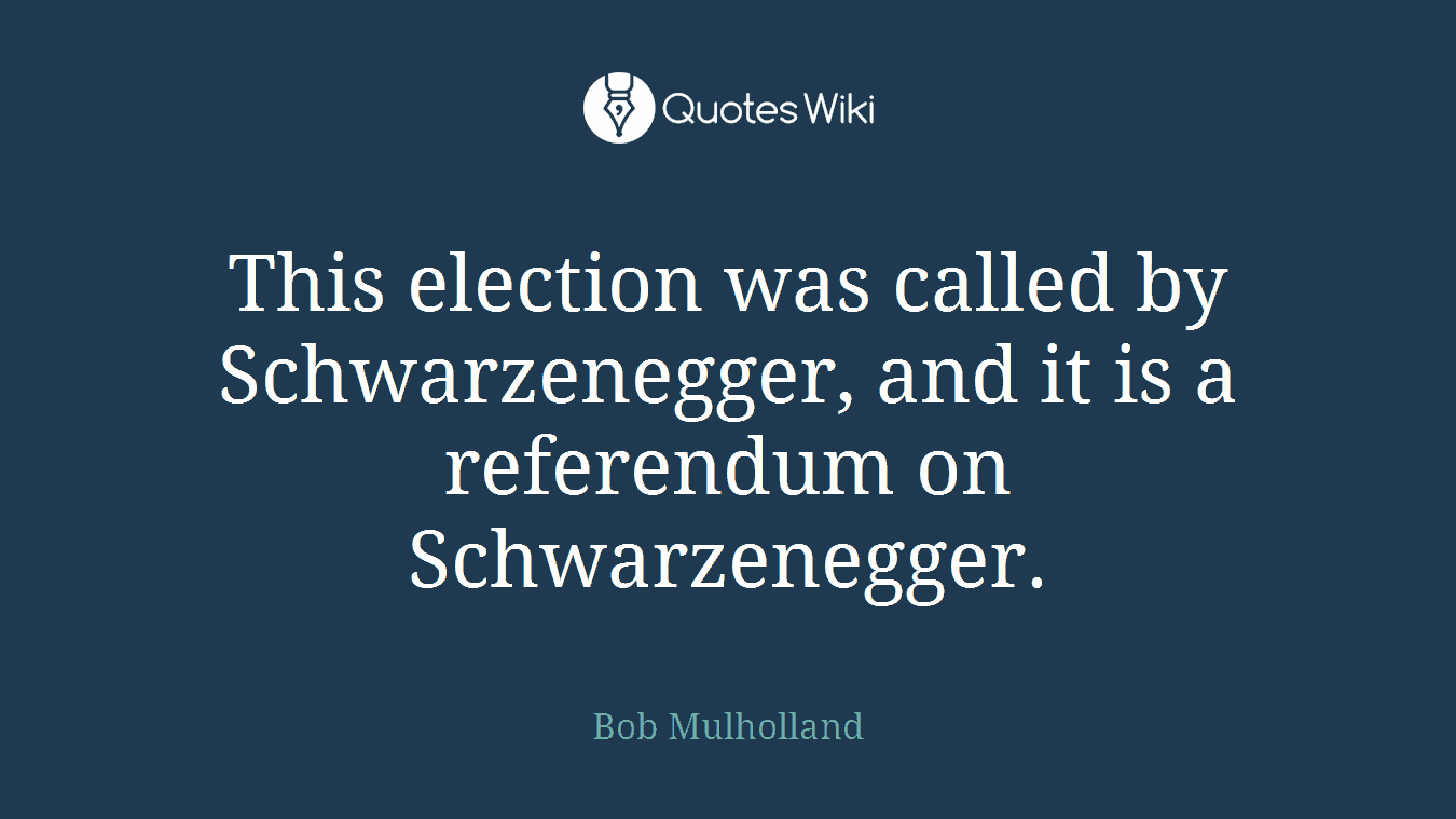 This election was called by Schwarzenegger, and it is a referendum on Schwarzenegger.