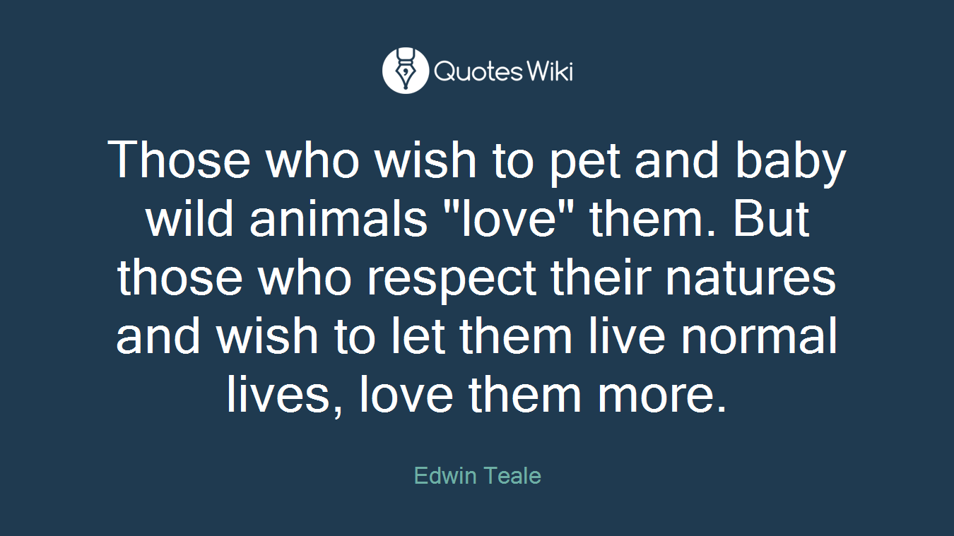 Those who wish to pet and baby wild animals "love" them. But those who respect their natures and wish to let them live normal lives, love them more.