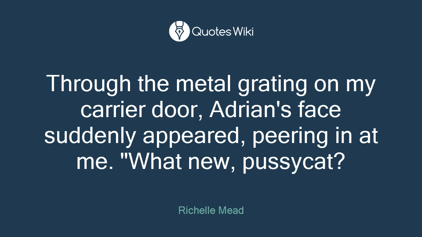 Through the metal grating on my carrier door, Adrian's face suddenly appeared, peering in at me. "What new, pussycat?