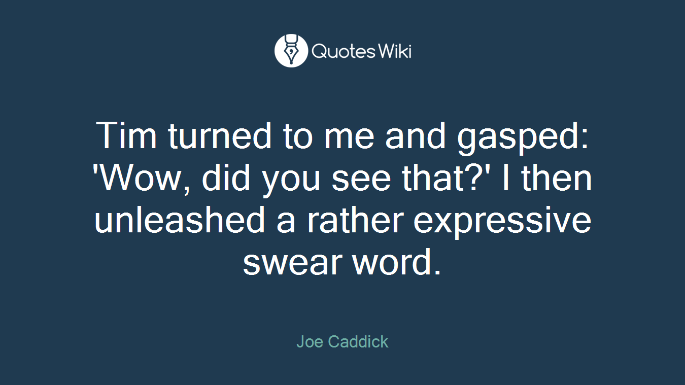 Tim turned to me and gasped: 'Wow, did you see that?' I then unleashed a rather expressive swear word.