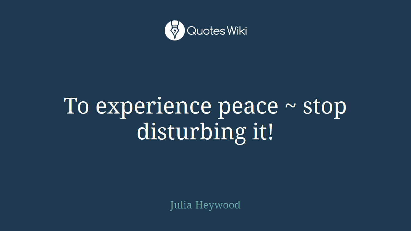 To experience peace ~ stop disturbing it!