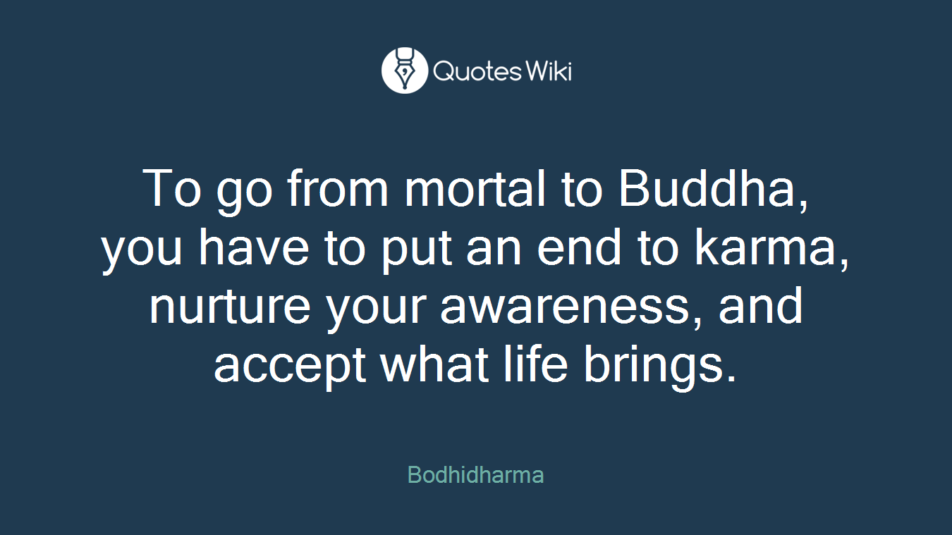 To go from mortal to Buddha, you have to put an end to karma, nurture your awareness, and accept what life brings.