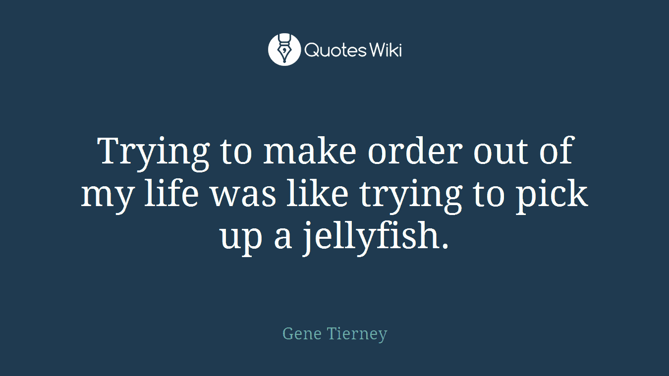 Trying to make order out of my life was like trying to pick up a jellyfish.