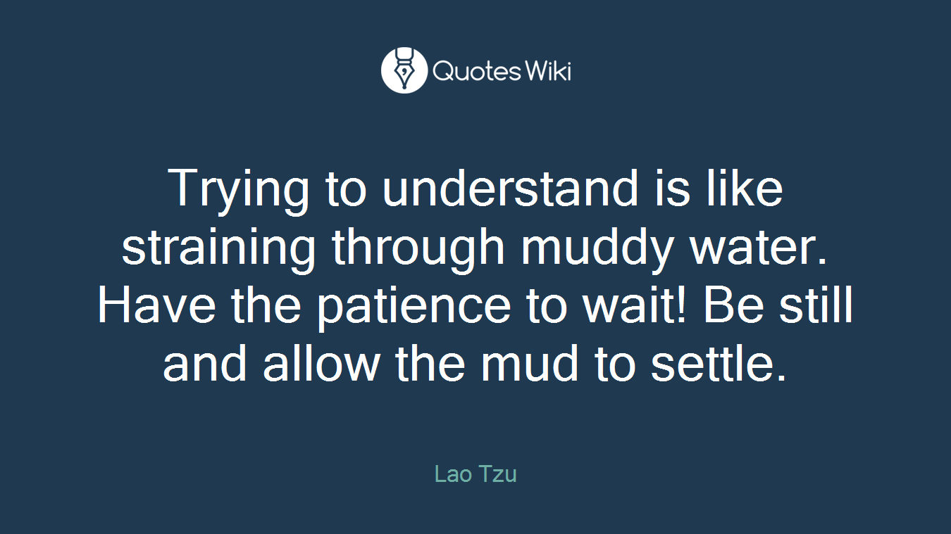 Trying to understand is like straining through muddy water. Have the patience to wait! Be still and allow the mud to settle.