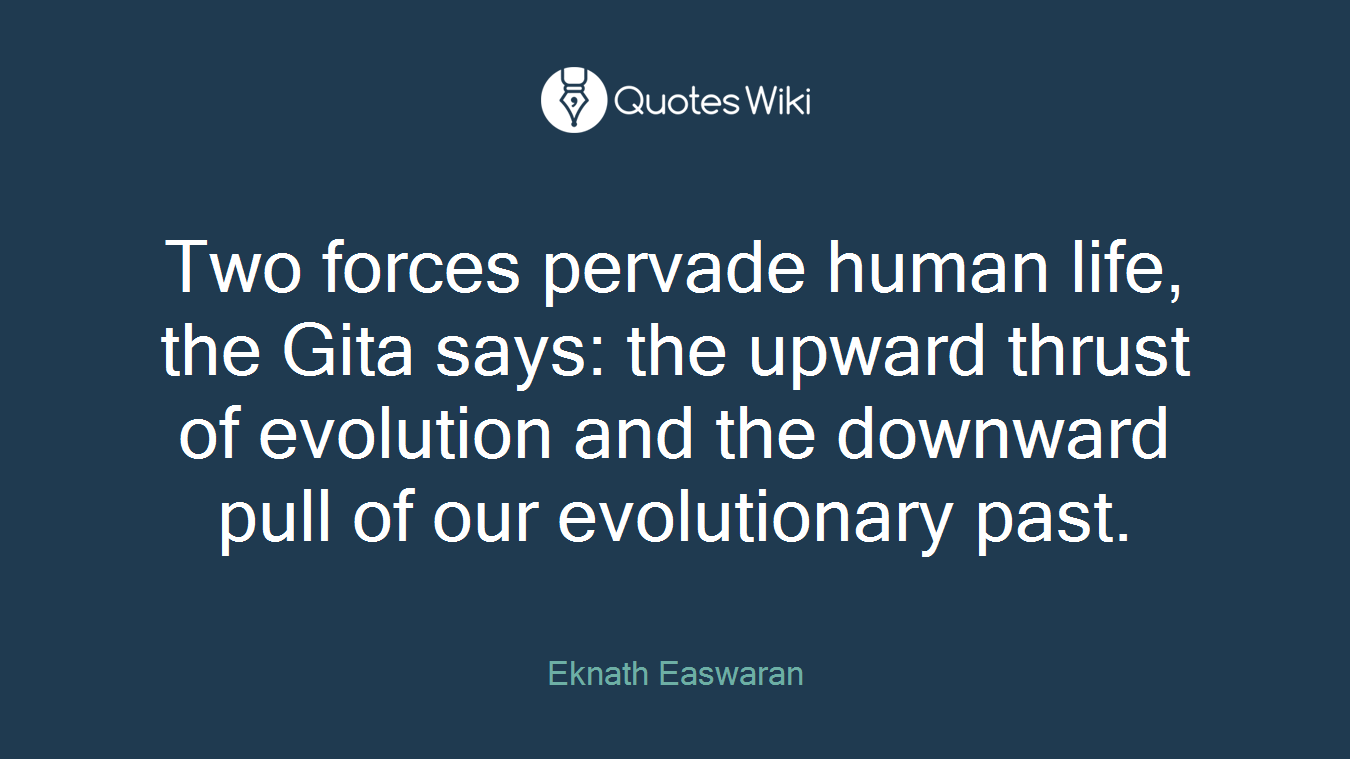 Two forces pervade human life, the Gita says: the upward thrust of evolution and the downward pull of our evolutionary past.
