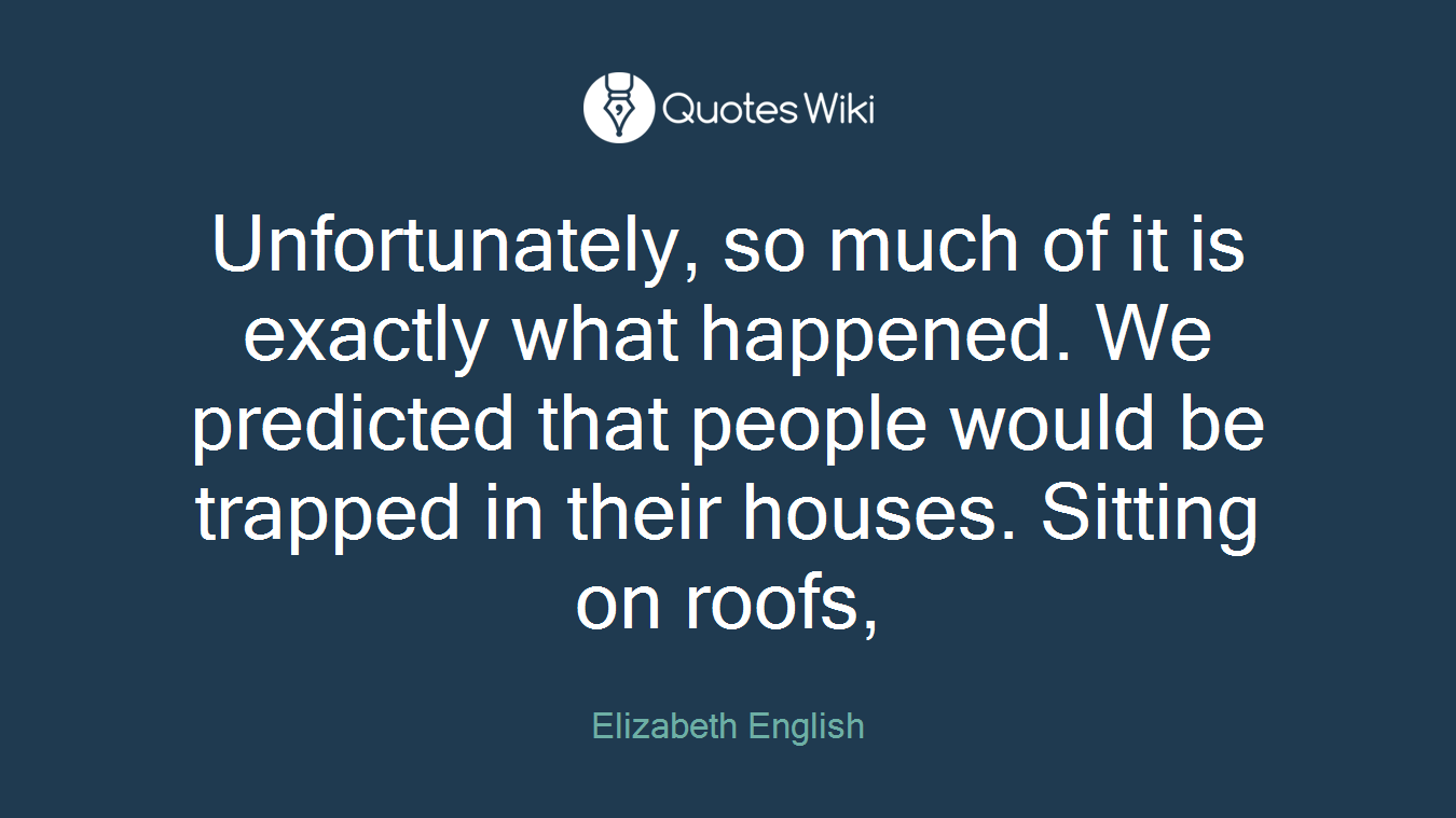 Unfortunately, so much of it is exactly what happened. We predicted that people would be trapped in their houses. Sitting on roofs,