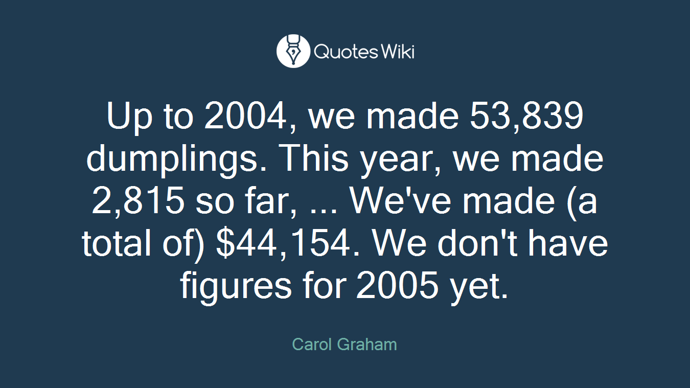 Up to 2004, we made 53,839 dumplings. This year, we made 2,815 so far, ... We've made (a total of) $44,154. We don't have figures for 2005 yet.