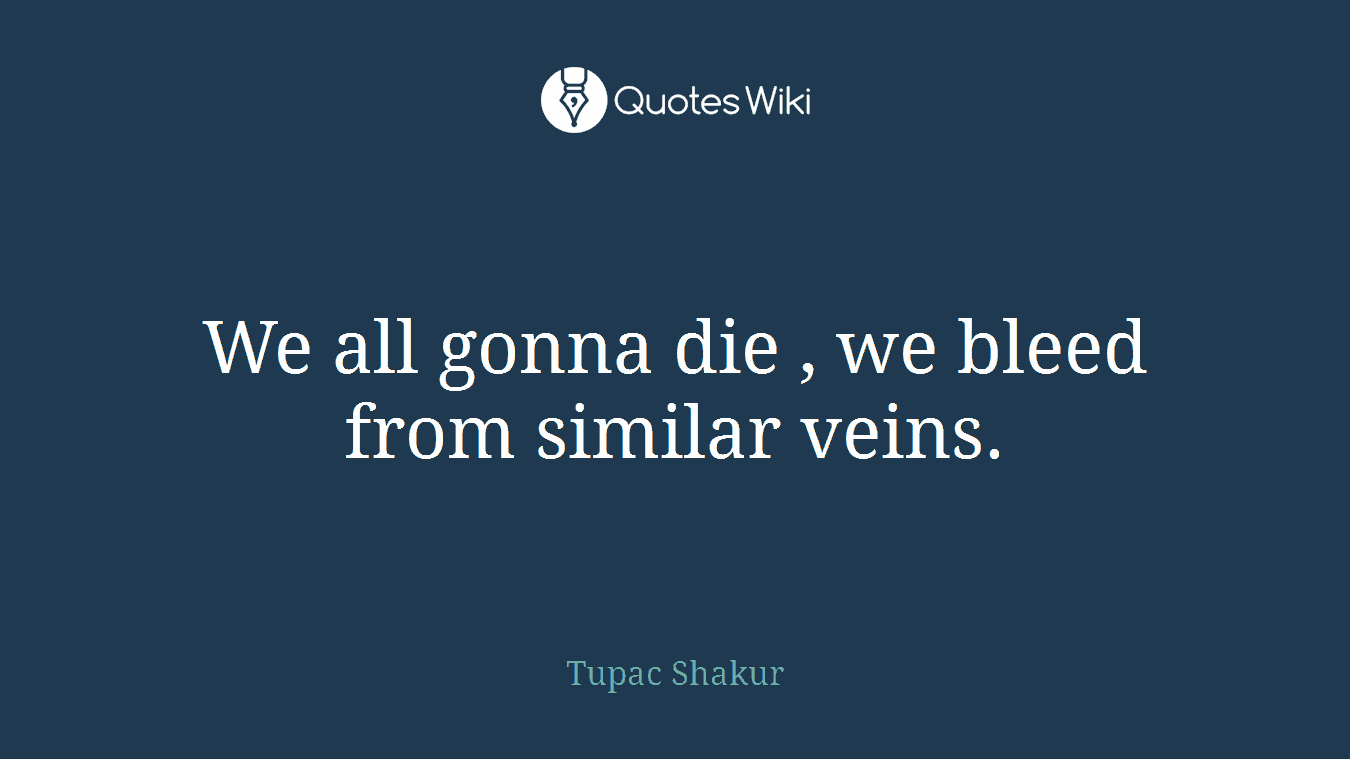We all gonna die , we bleed from similar veins.