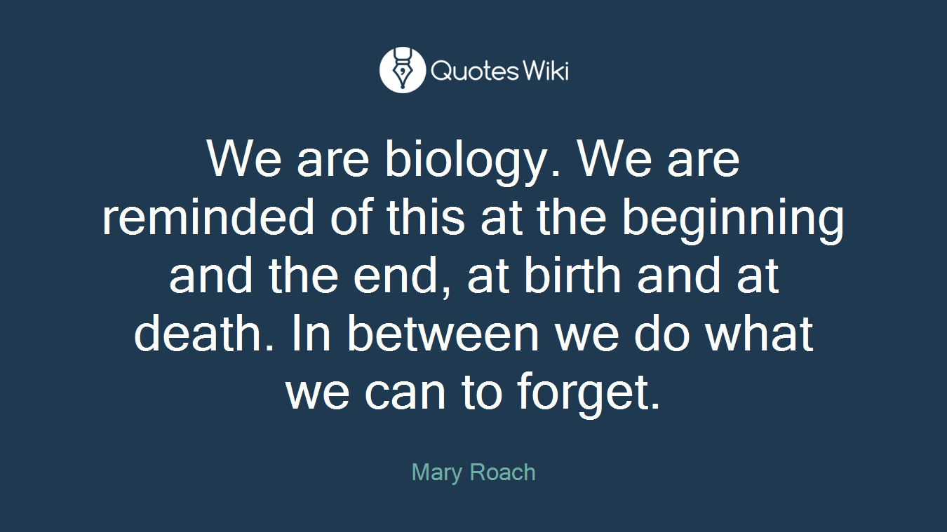 We are biology. We are reminded of this at the beginning and the end, at birth and at death. In between we do what we can to forget.